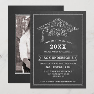 Chalkboard Graduation Cap Party Invitation Photo