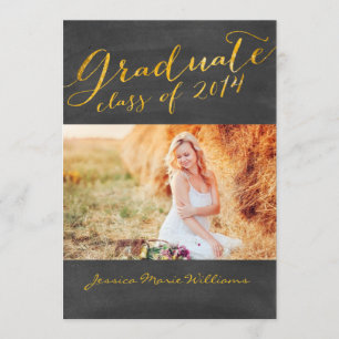 Chalkboard Graduation Party   Gold Foil Invitation