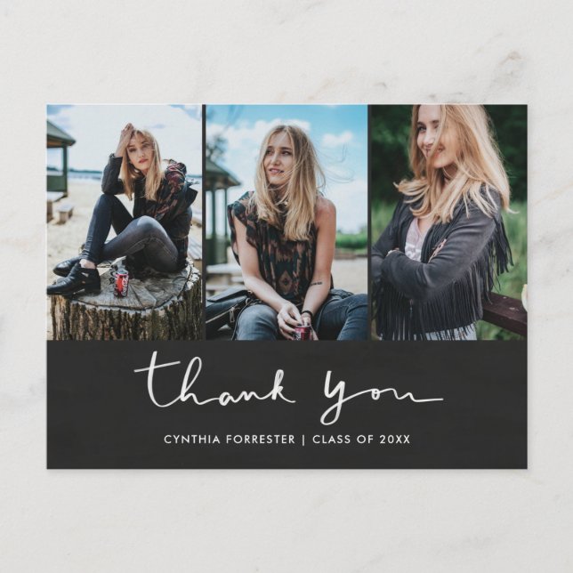 Chalkboard Graduation Thank You Typography Photo Postcard (Front)