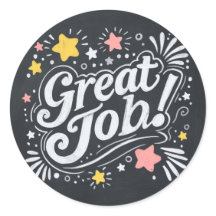 Chalkboard Great Job Stickers with Stars and Swirl