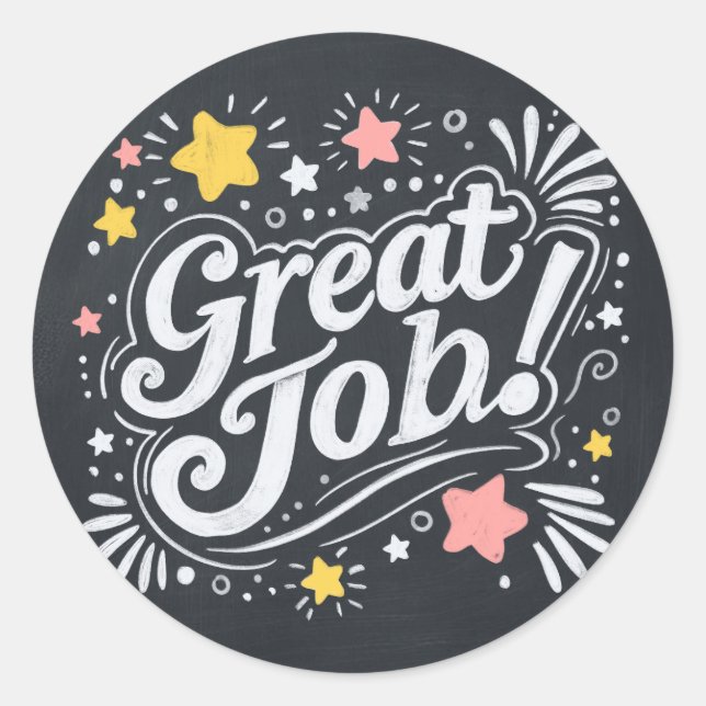 Chalkboard Great Job Stickers with Stars and Swirl (Front)