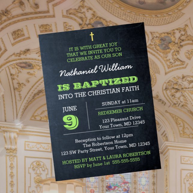 Chalkboard Green Baptism Invitation (Creator Uploaded)