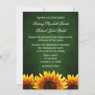 Chalkboard Green Sunflower Wedding Invitations