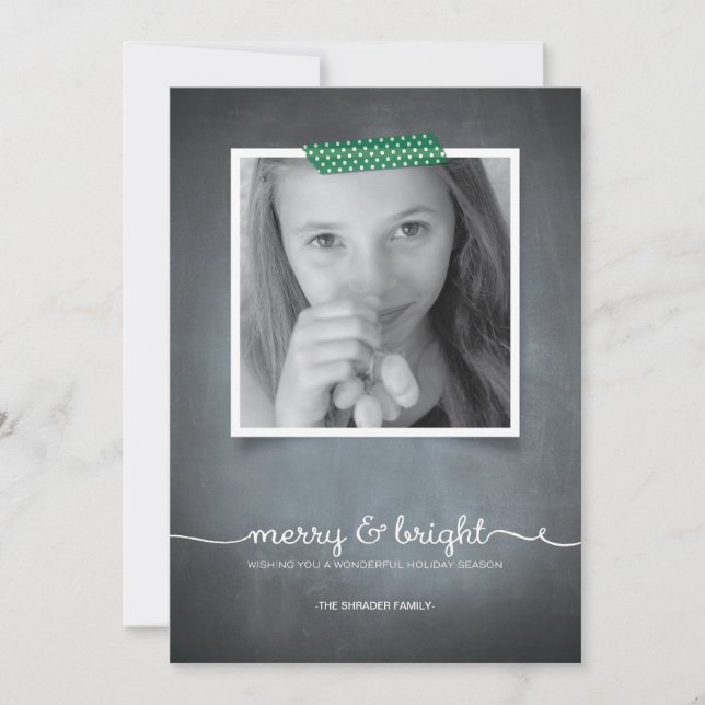 Chalkboard Green Washi Tape Holiday Photo Card (Front)