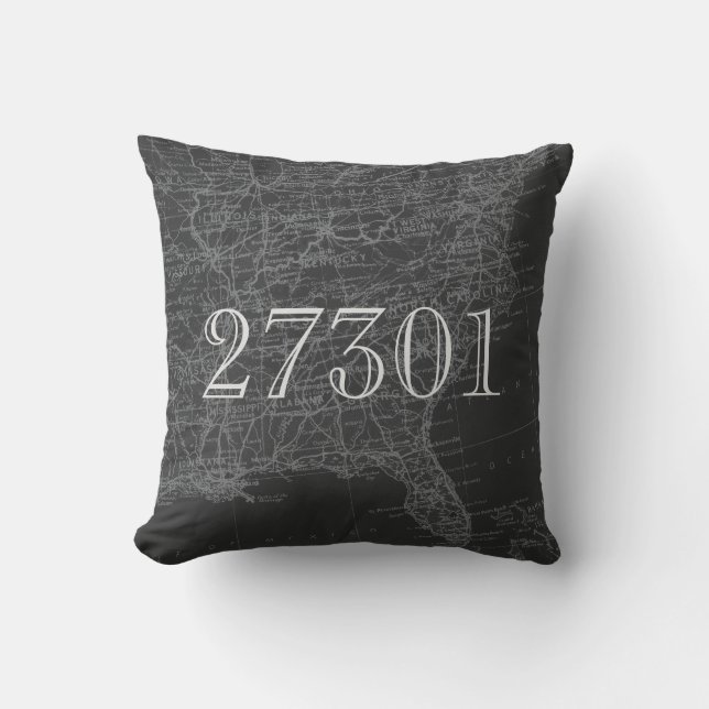 Chalkboard Grey Eastern US Map Zip Code Pillow (Front)