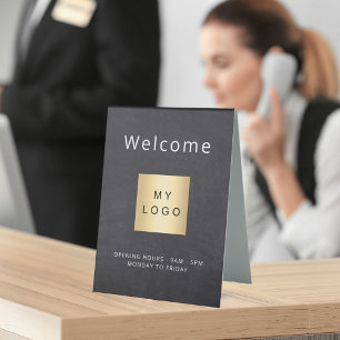 Chalkboard grey logo business open closed