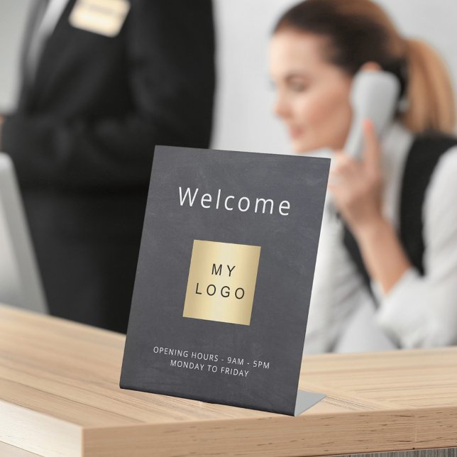 Chalkboard grey logo business open closed pedestal sign (Creator Uploaded)