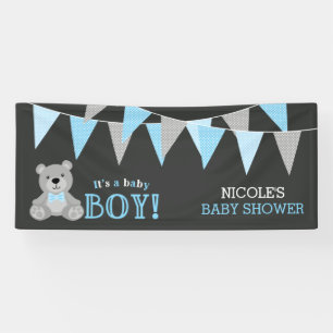 Chalkboard Grey Teddy Bear Boy Baby Shower Banner