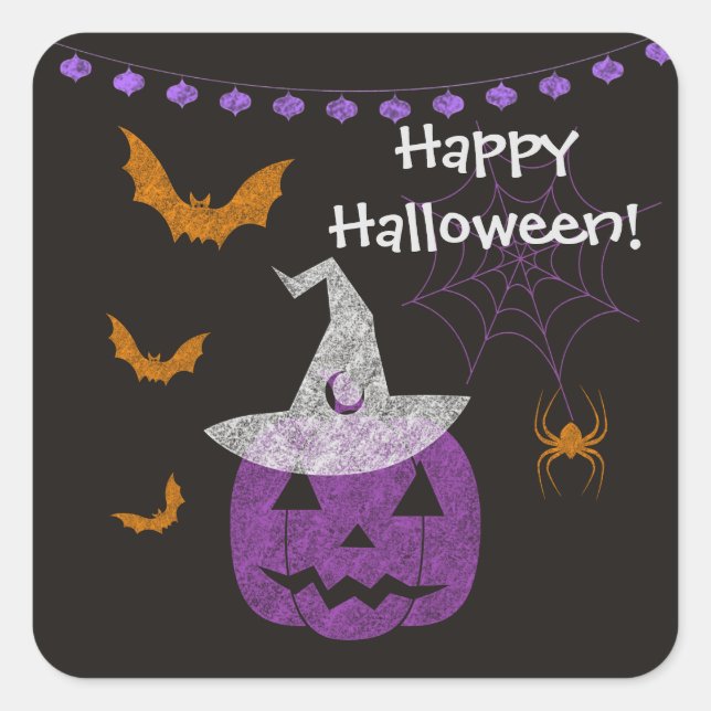 Chalkboard Halloween Square Stickers (Front)