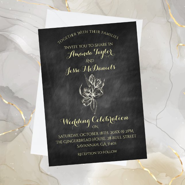 Chalkboard Hand Draw Tulip Wedding Invitations (Creator Uploaded)