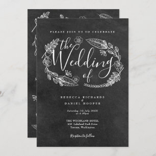 Chalkboard Hand-drawn Floral Garland Wedding Invitation