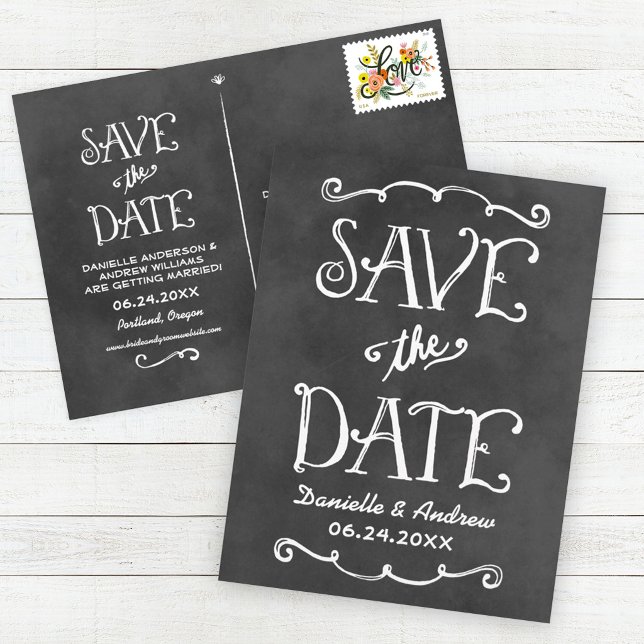 Chalkboard Hand Lettered Save the Date Announcement Postcard (Creator Uploaded)
