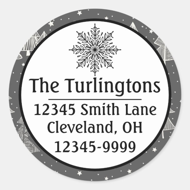 Chalkboard Handdrawn Christmas Trees Snowing Classic Round Sticker (Front)