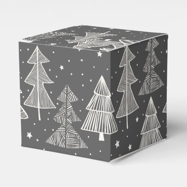 Chalkboard Handdrawn Christmas Trees Snowing Favour Box (Front Side)