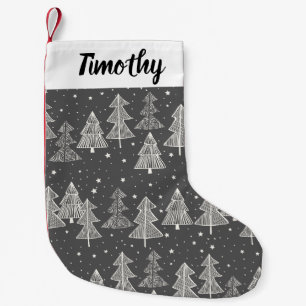 Chalkboard Handdrawn Christmas Trees Snowing Small Christmas Stocking