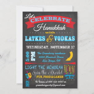 Chalkboard Hanukkah Latkes & Vodkas Invitations