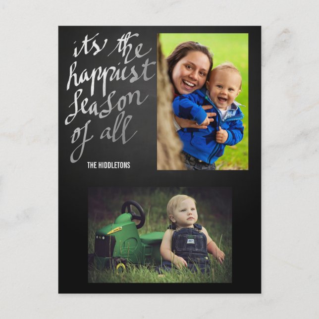 Chalkboard Happiest Season Of All Script Two Photo Postcard (Front)