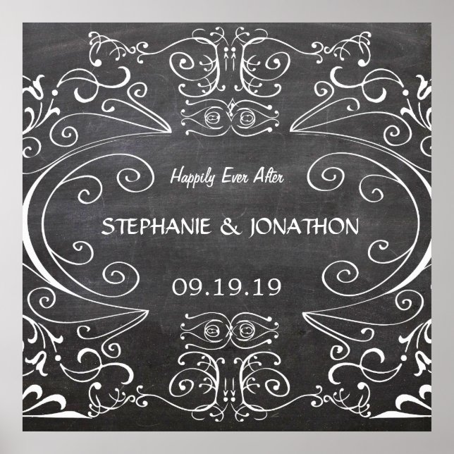 Chalkboard Happily Ever After  Wedding Poster (Front)