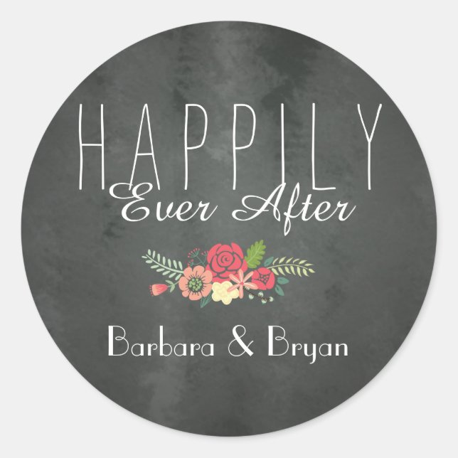 Chalkboard Happily Ever After Wedding Sticker (Front)