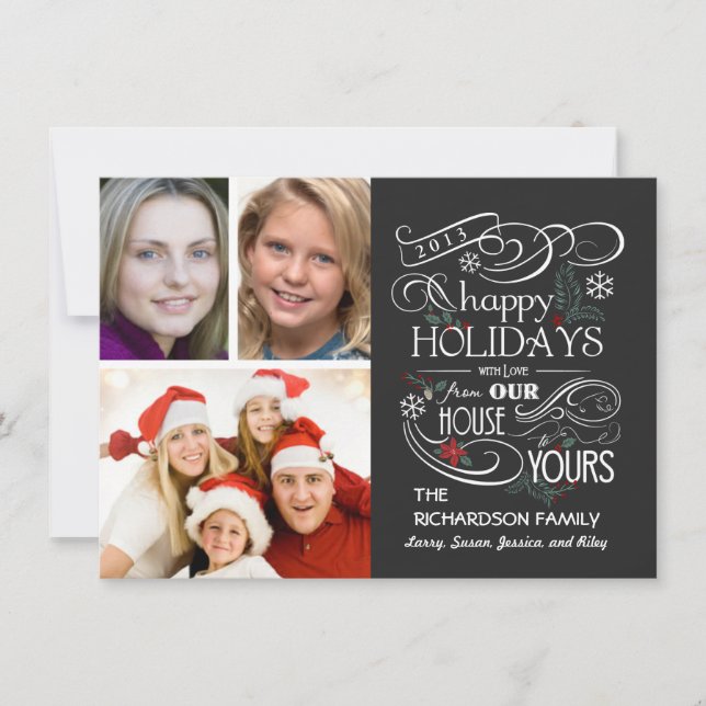 Chalkboard Happy Holiday Flat 3-Photo Cards (Front)