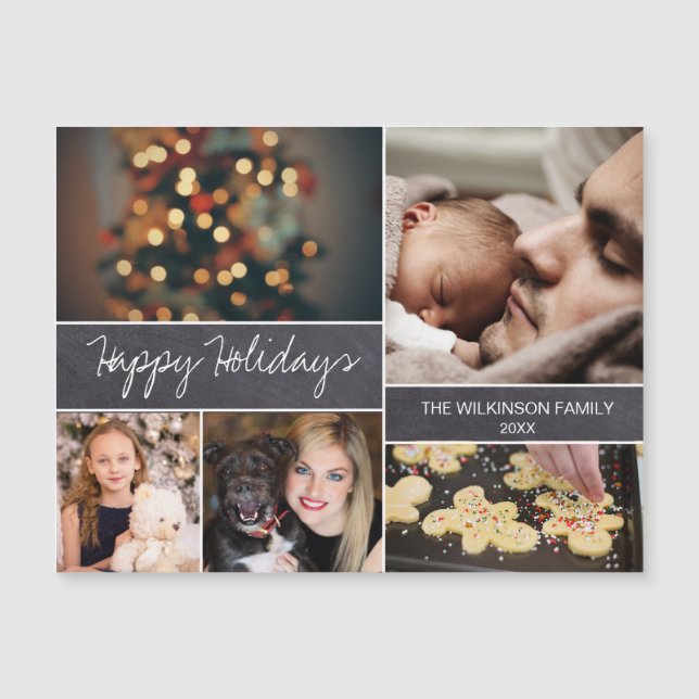Chalkboard  Happy Holidays Family Photo Collage (Front)