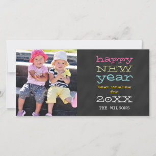 Chalkboard Happy New Year   Holiday Photo Card