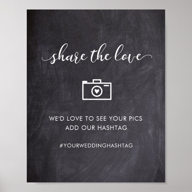 Chalkboard hashtag social media wedding party sign (Front)