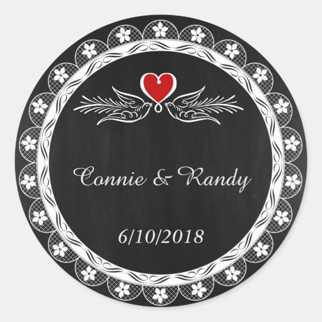 Chalkboard Heart and Dove Wedding Sticker (Front)