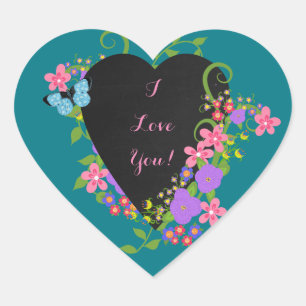 Chalkboard Heart and Flowers, Cute Heart Stickers