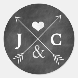 Chalkboard Heart Arrows Initials Sticker