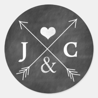 Chalkboard Heart Arrows Initials Sticker