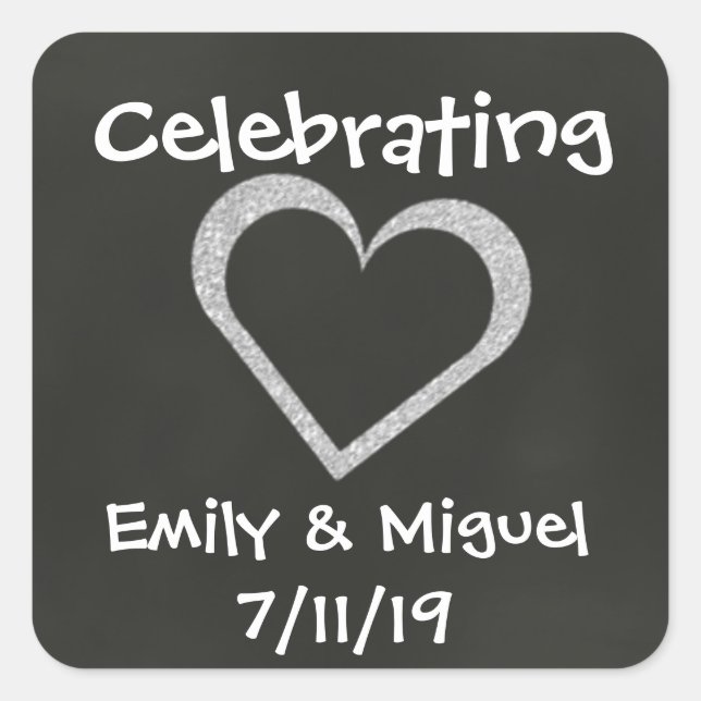 Chalkboard Heart Celebration Wedding Favour Sticke Square Sticker (Front)