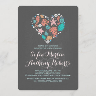 Chalkboard heart cute beach engagement party invitation