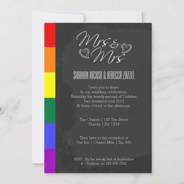 Chalkboard Heart Doodle Wedding With Pride Detail Invitation (Front)