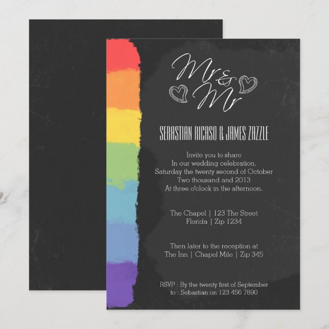Chalkboard Heart Doodle With Pride Detail Wedding Invitation (Front/Back)