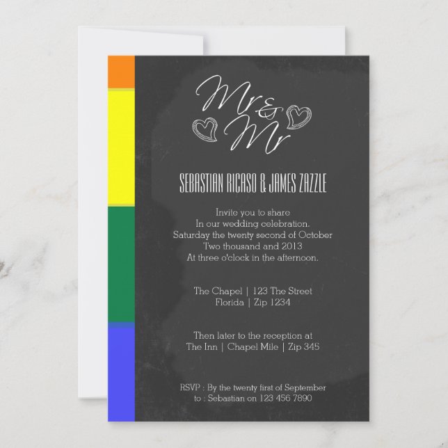 Chalkboard Heart Doodle With Pride Detail Wedding Invitation (Front)