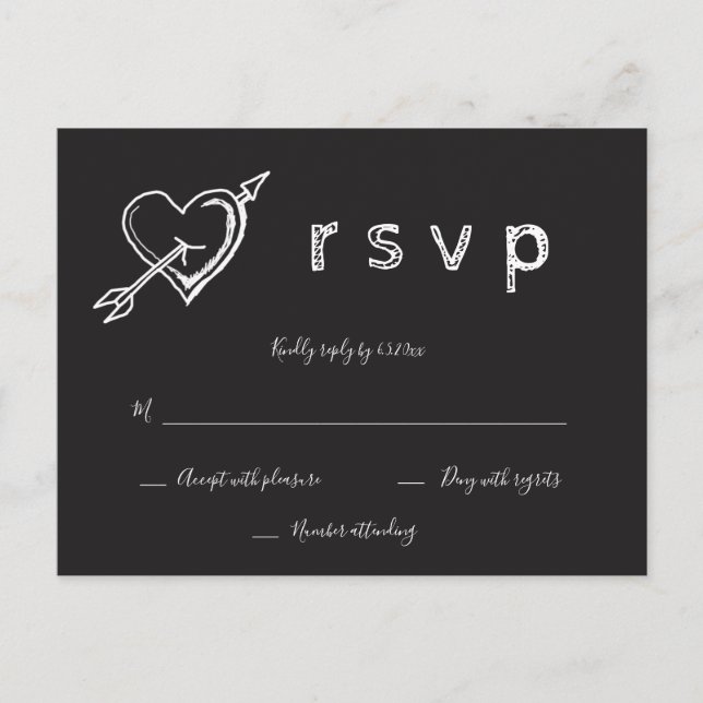 Chalkboard heart rustic wedding rsvp postcards (Front)