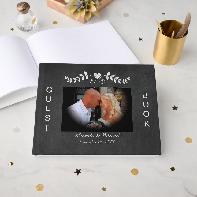 Chalkboard Heart Scroll Wedding Guest Book (Front Open)