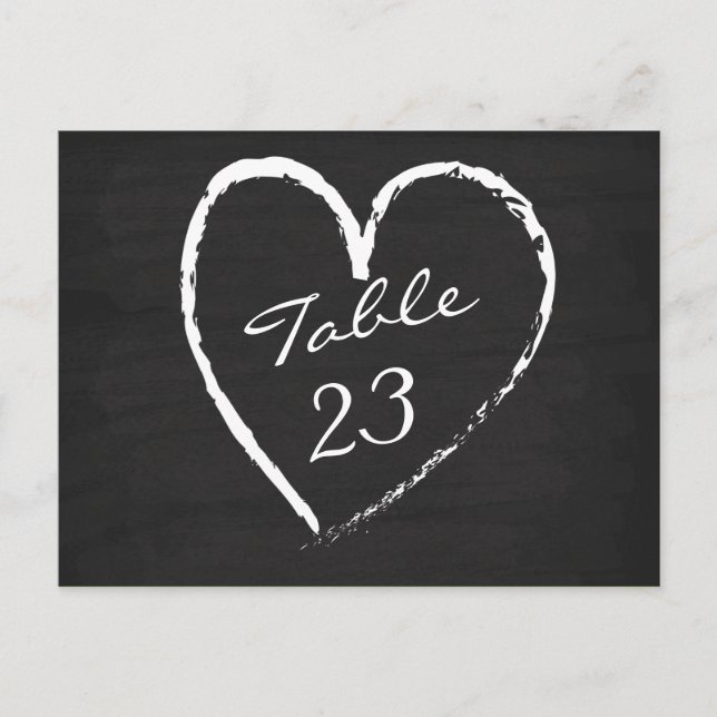 Chalkboard Heart Table Numbers Postcard (Front)