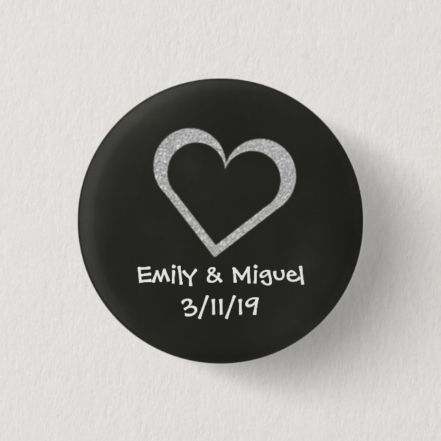 Chalkboard Heart Wedding Button Badge Favour (Front)