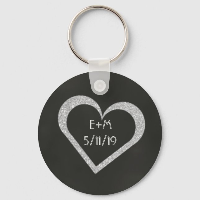 Chalkboard Heart Wedding Favour Keychain (Front)
