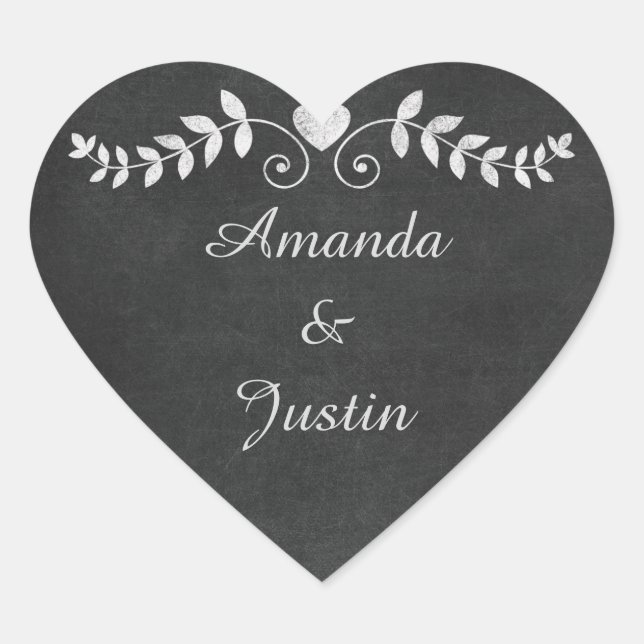 Chalkboard Heart Wedding Personalised Envelope Heart Sticker (Front)