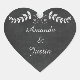 Chalkboard Heart Wedding Personalised Envelope Sticker