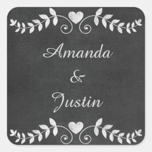 Chalkboard Heart Wedding Personalised Square Sticker