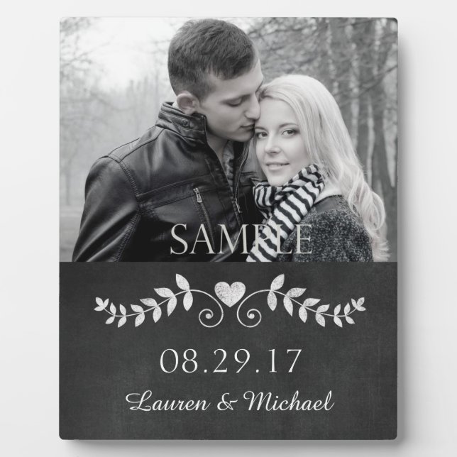 Chalkboard Heart Wedding Photo Keepsake Plaque (Front)