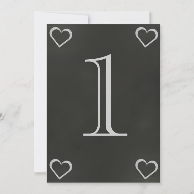 Chalkboard Heart Wedding Table Number Card (Front)
