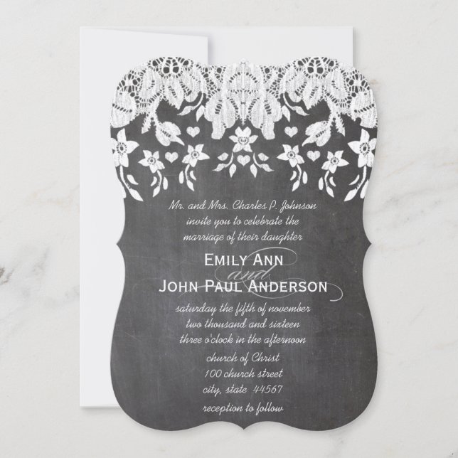 Chalkboard Hearts and Lace Elegant Wedding Invitation (Front)