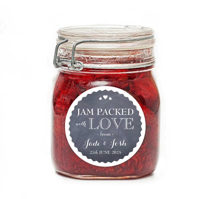 Chalkboard Hearts Wedding Favour Jar Round Sticker (Creator Uploaded)