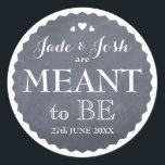 Chalkboard Hearts Wedding Meant to Be Favour Classic Round Sticker<br><div class="desc">The perfect finishing touch for any wedding favour, this chalkboard and white label is a delightful mix of chic and rustic and the saying "meant to be." Don't forget to personalise with your name, event date and even your own custom saying. You can use this sticker on jars, boxes, mint...</div>