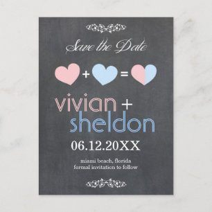 Chalkboard Hearts Wedding Save the Date Announcement Postcard